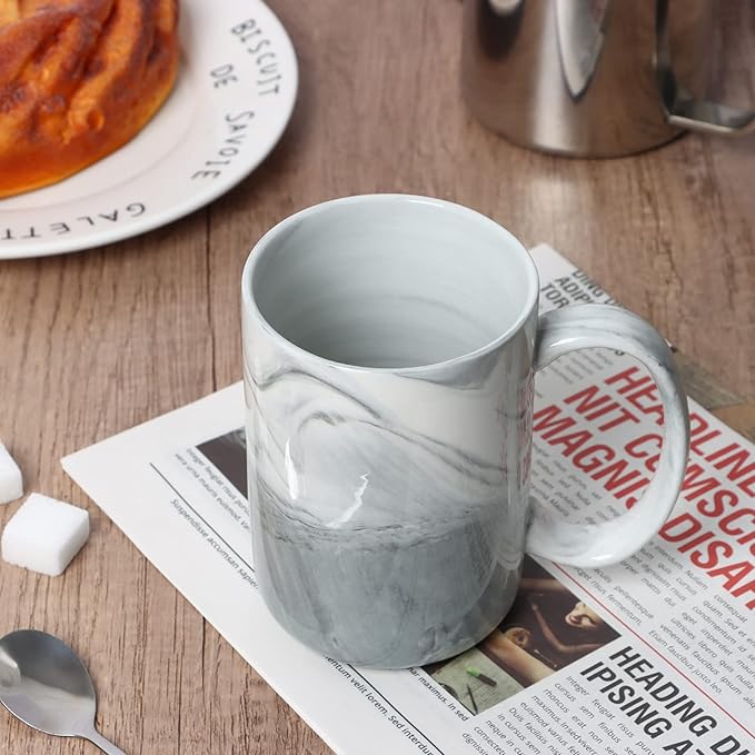 Smilatte 14 OZ Marble Coffee Mugs, M068 Novelty Marble Ceramic Cup for Home and Office, Microwave Dishwasher Safe, Set of 4, Gray