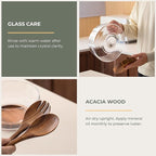 muso wood Salad Bowl Set Large-capacity Glass Salad Bowl with Acacia Wood Base and Salad Spoon-fork Perfect for Family Gatherings and Dinner Parties Mix Effortlessly