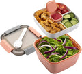 Freshmage Salad Lunch Container To Go, 52-oz Bowls with 3 Compartments, Dressing Container for Toppings, Snacks, Men, Women (Pink)
