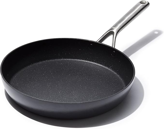 OXO Professional 12" Frying Pan Skillet, Hard Anodized Ceramic Nonstick Cookware PFAS-Free, Induction Suitable, Stainless Steel Handles, Diamond Reinforced Coating, Dishwasher Safe, Oven Safe, Black