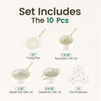 Chef Power Ceramic Cookware Sets, 10Pcs Pots and Pans Set Non Stick, Cookware Set with Stainless Steel Handle, Dishwasher & Oven Safe, Cream White and Light Gold Handle