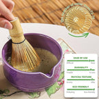 Matcha Set, 8-Piece Ceramic Matcha Bowl & Whisk Kit with Mushroom Pattern, Traditional Japanese Chawan, Bamboo Chasen, Scoop & Sifter, Gift for Tea Lovers, Zen Tea Ceremony Accessories (Purple;)