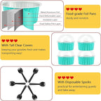 Cupcake Pans With Dome Lids 100 Pack,LNYZQUS 5oz Mini Aluminum Baking Cups Muffin Tin,Disposable Ramekins Cake Containers Holders -Cyan Blue (Round125)