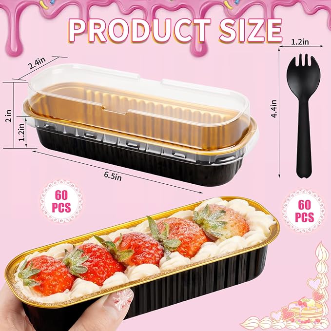 120Pcs Mini Loaf Pans with Lids, Aluminum Foil Baking Pans, Rectangle Mini Cake Pa, Brownie Baking Cups for Wedding Birthday Party (Black Gold)