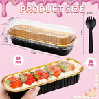 120Pcs Mini Loaf Pans with Lids, Aluminum Foil Baking Pans, Rectangle Mini Cake Pa, Brownie Baking Cups for Wedding Birthday Party (Black Gold)
