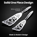 Stainless Steel Fish Spatula Set – Funky Fish Edition, 1 Large Fish Turner + 1 Small Metal Spatula, Ultra Thin Edge for Easy Turning & Flipping, Ergonomic Non-Slip Handle, Dishwasher Safe