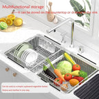 NiuYichee Stainless Steel Dish Drying Rack(15.2"L X 13"W X 5.8"H), Expandable Fruit & Vegetable Drain Rack over Sink, Dish Drainer Rack in Sink, with Stainless Steel Utensil Holder & Silicone Mat(16")