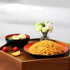 TP 12-Piece Melamine Dinnerware Sets, Plates and Bowls Dishes Set for 4, Break-Resistant & Non-Microwavable, Lightweight Dinner Plates, Glossy Black and Red