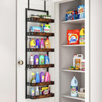 bukfen Over the Door Pantry Organizer, 6-Tier Adjustable Wooden Basket Kitchen Pantry Door Organization and Storage, Heavy-Duty Metal Hanging Kitchen Spice Rack, D6.3 x W17.71 x H50.60 inch, 1 Pack