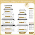 50-Piece Food Storage Containers with Lids (25 Containers & 25 Lids), Airtight Reusable Meal Prep Containers for Lunch, Plastic Kitchen Storage Containers with Labels & Marker Pen