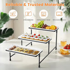 3 Tier Serving Tray for Party, 14"x7" Tiered Serving Platters with Steel Display Stand for Sevring Food,Cookies,Veggie, Dessert,Fruit, Black