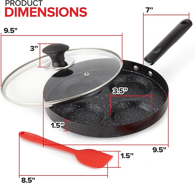 Modern Innovations 4-Cup Nonstick Egg Frying Pan with Lid, Fried Egg Pan, Omelette Pan, Mini Pancake Pan for Stove Top Gas & Electric, Small Egg Skillet, Breakfast Sandwich Maker