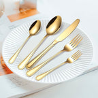 Gold Silverware Flatware Set for 4 Person Luxury Stainless Steel Cutlery 20 Pieces Forks Knives Spoons Modern Eating Utensils Double Line Edges Handle