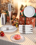 Goodluck 320 PCS Silver Disposable Plastic Dinnerware Set for 40 Guests, Include 40 Dinner Plates, 40 Dessert Plates, 40 Napkins with Silverware, 40 Cups, 40 Champagne Glasses, for Christmas, Wedding