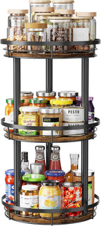 LAMU 10'' Wood Lazy Susan Spice Rack Organizer, 3 Tier Spice Organization for Cabinet, Countertop, Kitchen, Table Top, Pantry, Condiment and Seasoning Rack Organizer