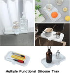 MicoYang Silicone Bathroom Soap Dishes with Drain Spout-Bathroom and Kitchen Sink Organizer,Sponge Holder,Dish Soap Tray,Perfect for Dispenser,Scrubber,Bottle,Cup on Sink or Counter-White 9.6"×5.3"