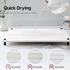 Razborci Stone Dish Drying Mat for Kitchen Counter, Water Absorbing Bathroom Tray Sink Organizer, Diatomaceous Earth Countertop Dish Rack Riser Sponge Holder Soap Dish, White, 16" x 12"