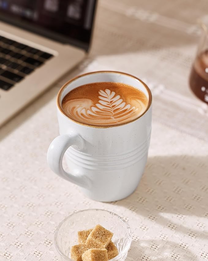 famiware Jupiter Coffee Mugs Set of 4, 13 oz Coffee Mug, Microwave and Dishwasher Safe, Coffee Cups with Handle for Coffee, Tea, Cocoa, Milk, White