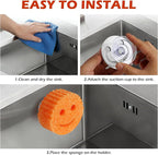 Stainless Steel Smiley Face Sponge Daddy Holder, Brushed Silver Sink Caddy Organizer with Suction Cup Installation for Kitchen, Keep Happy Face Sponge Clean and Dry
