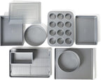 Calphalon Titan 10-Piece Nonstick Bakeware Set, Steel Core PFA-Free Nonstick Coating, Oven Safe, Includes Sheet Pans, Muffin Pan, Round Cake Pans, Loaf Pan and Cooling Rack, Silver