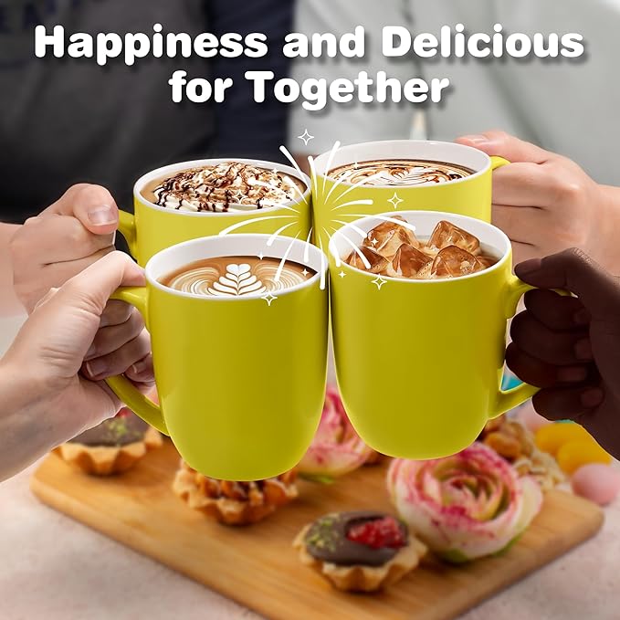 Urbanstrive 16 oz Large Coffee Mugs Set of 4 Ceramic Coffee Mug White Coffee Cups Tea Cups Idea Gift for Women Men House Warming Gifts New Home Office, Yellow 4 Pack