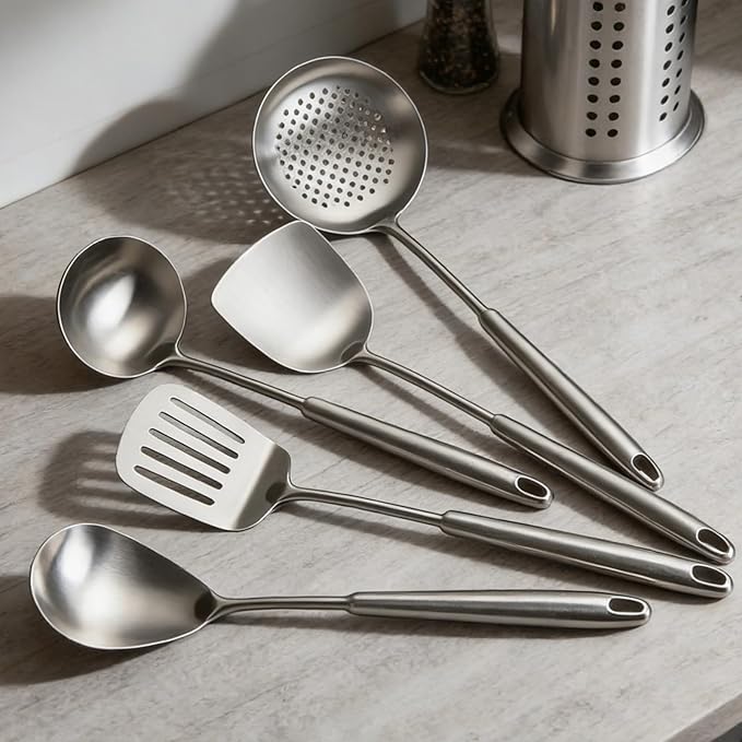 18/10 Stainless Steel Cooking Utensils Set, 13 PCS Long Large Metal Cooking Utensil Tools Set, Mirror Polished Kitchen Gadget Cookware and Kitchen Tool Set, Dishwasher Safe
