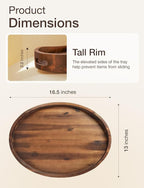 TIDITA Acacia Oval Wooden Serving Tray with Handless - 16.5" x 13" Ottoman Table Oval Wooden Tray - Round Serving Tray - Ottoman Tray for Living Room, Coffee Table Decor, Serving Platter, Walnut color