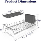 Kitsure Dish Drying Rack - Expandable Dish Rack for Kitchen Counter, Over Sink Or in Sink, Space-Saving Plates Dryer with Cutlery Holder & Drip Tray, 14.0"-20.9" L x 6.3" W x 8.0" H, Sliver