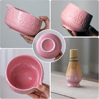 Matcha Whisk Set, 10 Pcs Matcha Set Includes Matcha Bowl, 2 Cups, Matcha Whisk and Holder, Bamboo Scoop and Spoon, Scoop Rest, Sifter and Tea Towel, Complete Matcha Kit (Pink)