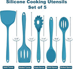 TeamFar Silicone Cooking Utensils Set, 5-Piece Heat Resistant Kitchen Utensils Set, Nonstick Slotted Solid Spoon Turner Pasta Server for Frying, Serving, Mixing, Non-Toxic & Dishwasher Safe, Dark Blue