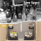 Ceetug Under Kitchen Sink Organizers and Storage Pull Out 2 Tier Metal Bathroom Cabinet Organizer (Black, 2 Pack)