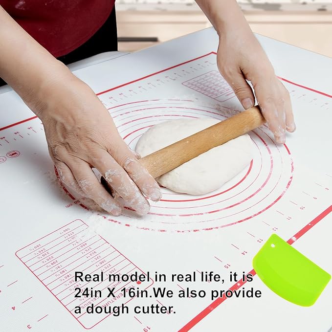 Extra Large 31.5" x 24" Silicone Baking Mat | Non-Slip Pastry & Dough Mat with Dough Scraper | Perfect for Rolling Out Dough, Pie Crusts, Fondant | Oven-Safe Silicone Liner(31.5''L X 24''W)