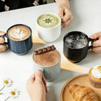 KOOV Ceramic Coffee Mug Set with Stand, 16 oz Coffee Mugs for Coffee, Tea, Cocoa, Stackable Ceramic Coffee Cup Set of 4, Large Mug Set of 4, Drinking Vessels for Women, Men (Blueset)