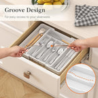 Lifewit Silverware Drawer Organizer, Expandable Utensil Tray for Kitchen, BPA Free Flatware and Cutlery Holder, Adjustable Plastic Storage for Spoons Forks Knives, 8.5-14 x 12", White