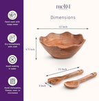 Melvvi Large Wooden Salad Bowl Set with 2 Serving Utensils | 12" Acacia Wood Bowls for Food | Great Mothers Day gift (Natural Set of 3)
