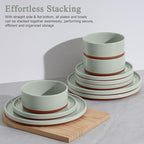 LIANYU 12 Piece Dinnerware Sets for 4, Modern Style Stoneware Dinnerware Set, Scratch Resistant, Dishwasher Safe Bowl and Plate Sets, Ceramic Dish Dinner Set, Laurel Green