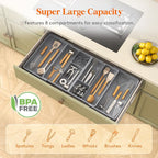 Lifewit Expandable Utensil Organizer for Kitchen Drawer, Adjustable Cooking Silverware Tray, Plastic Cutlery Flatware Holder, Spatula Tools Gadgets Storage Divider, 53-91 x 43cm, Plastic, Gray