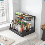 REALINN Under Sink Organizer, L-Shaped 2 Tier Pull Out Cabinet Organizer for Kitchen and Bathroom, Slide Out Under Cabinet Storage, Metal Under Sink Storage with Sliding Drawer, 50 lbs, Black 2 Pack