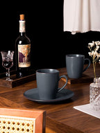 famiware Venus Coffee Mugs for 4, 12 oz Mug Set, Dringking Cup with Handle for Coffee, Tea, Cocoa, Milk, Charcoal