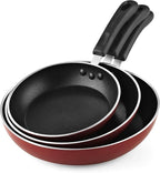 Cook N Home Nonstick Frying Pans Set 3 Piece, 8, 9.5, 11-Inch Kitchen Cooking Skillets Saute Fry Pan Induction Compatible, Marble Red