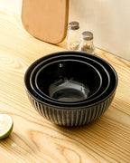 HASENSE Mixing Bowls of 3, Porcelain Ribbed Bowls 1.5/1/0.5 Qt For Kitchen, Cooking, Baking and Serving Prep Bowls for Salad, Pasta, Modern Kitchen Dish Dishwasher & Microwave Safe, Blue