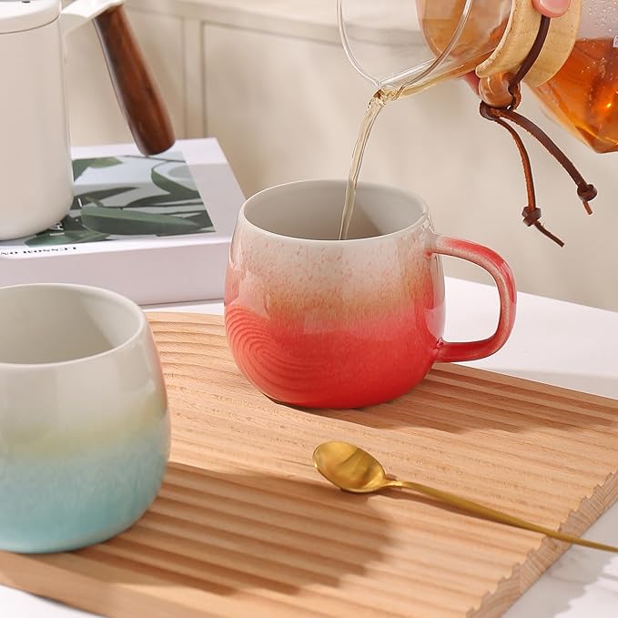 Ceramic Coffee Mugs Set of 2, 11oz, Microwave & Dishwasher Safe, Cute Round Cups for Coffee, Tea, Latte, Cocoa - Perfect for Home, Office, and Gifting