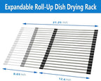Expandable Large Draining Rack, Roll Up Heat-Resistant Dish Drainer for Stainless Steel Sinks, Collapsible Over The Sink Rack Non-Slip Silicone Rolling Up Rack 18 Tube