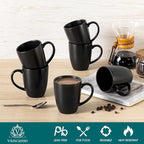 vancasso PLAYA Ceramic Coffee Mug Set of 6, 12 Oz Tea Cups with Handle for Latte, Tea, Cappuccino, Milk, Cocoa, Microwave&Dishwasher Safe, Black