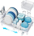 GSlife Expandable Dish Drying Rack with Drainboard, Compact Rustproof Dish Rack for Kitchen Counter, Ultra-Sturdy Space Saver with Cup Holder for Small Apartment,12.2" W x 12"-20.5" L, White