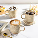 GBhome 16OZ Stackable Coffee Mugs, Ceramic Coffee Mugs with Texture Patterns for Man,Woman,Dad,Mom, Modern Coffee Mugs Set of 4 for Latte/Cappuccino/Cocoa. Dishwasher&Microwave Safe
