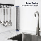 Tomorotec 17.7" x 12.5" Roll Up Dish Drying Rack Over Sink Drying Rack Sink Cover Kitchen Sink Accessories Gadget Multipurpose Organizer Foldable Stainless Steel Drainer