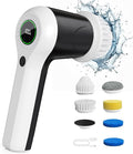 PUFTEM Electric Spin Scrubber, Cordless Shower Scrubber with Battery Level Display, 2 Speeds Electric Scrubber for Cleaning with 6 Replaceable Heads, Cleaning Brush for Bathroom/Sink/Window