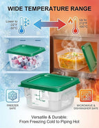 4 Pack 2QT Food Storage Containers with Green Lids, Clear Square Restaurant Commercial Food Storage Containers with Handle and Scale, Marinating Container Dough Rising Bucket for Home & Dining