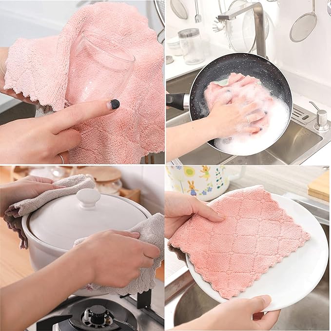 32 Pack Kitchen Cloth, Microfiber Dish Towels Washcloths, Super Absorbent Coral Velvet Dishtowels, Premium Cleaning Cloths,Non-Stick Oil Quick Dry Dish Towels, Soft Tea Towel, Table Cleaning Cloths.